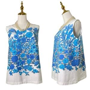 Vintage 60s Rockabilly Maternal Fashions Blue Floral Maternity Top Size M